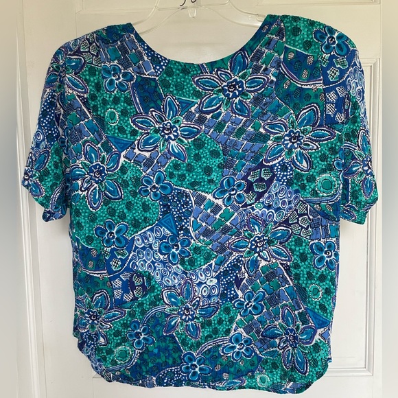 Turquoise, periwinkle, aqua cornflower, blue beach blouse by casual corner sz 12 - Picture 1 of 7